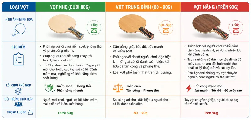Chọn vợt theo trọng lượng phù hợp với mọi lối chơi